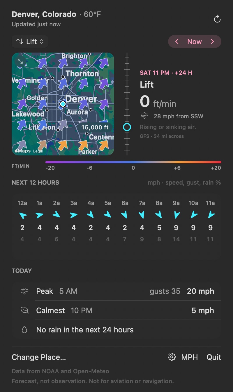 Lift at 15,000 ft over Denver, 24 hours ahead