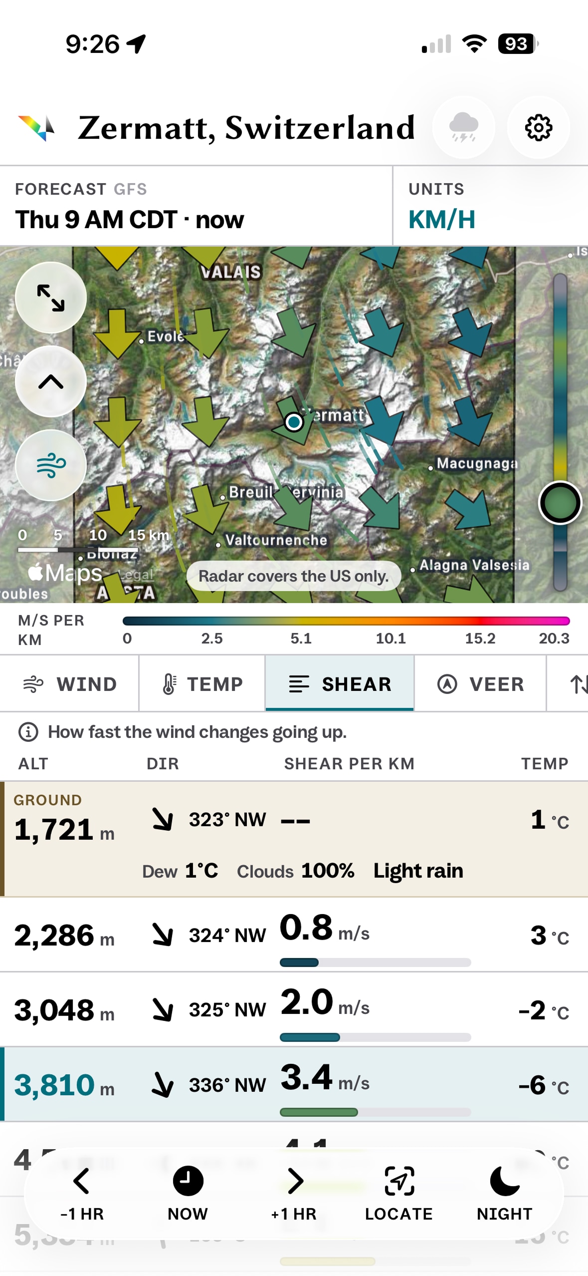 Satellite map in the Alps, Shear tab in metric